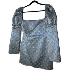 Olivia Rose Cute Blue Ophelia Diamond Crinkle Square Neck Puff Sleeve Mini XL